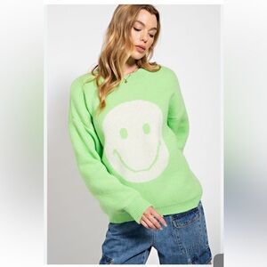 NWT Easel lime green smiley face sweater